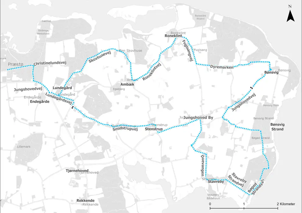 Kort for skolebusrute 1